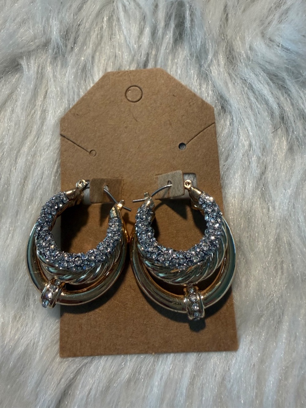 Chicos Gold & Sliver Color Circle With Stones Multi Hoop Earrings